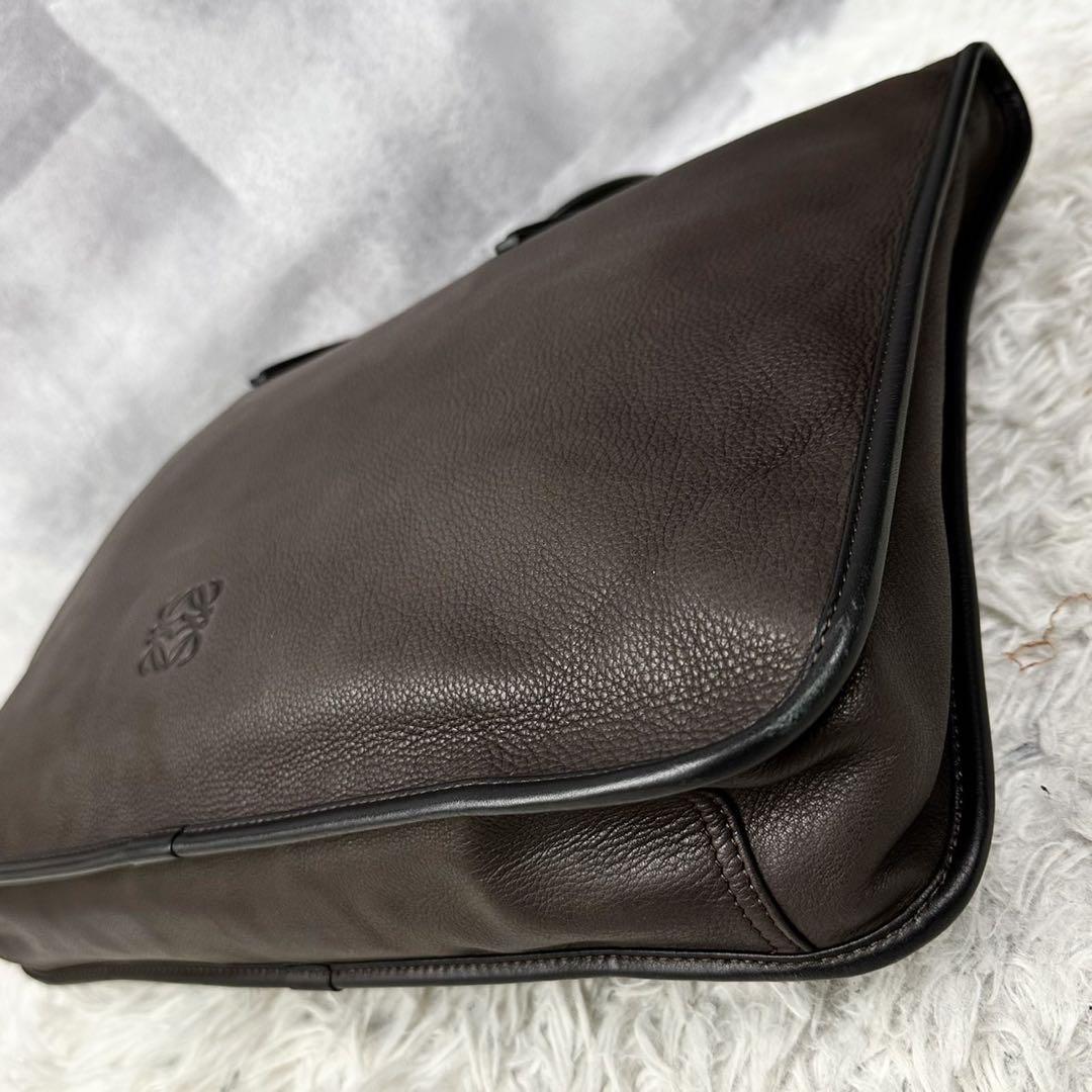 A4可 美品 ロエベ レザー ビジネスバッグ アナグラム ファスナー ブラウン