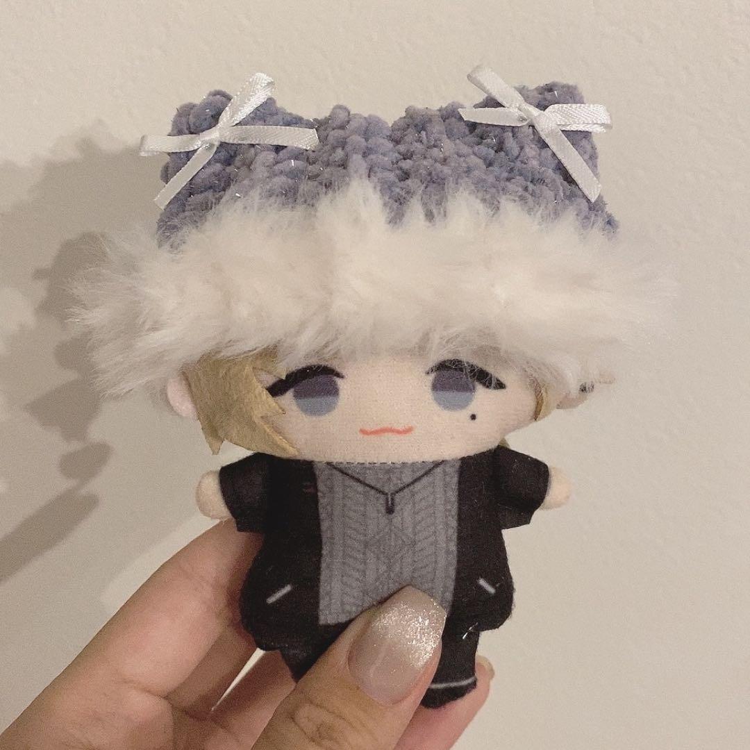 紫キラf】にじぱぺっと ぬい帽子 ぬい服 ネコ耳 ニット帽 10cm