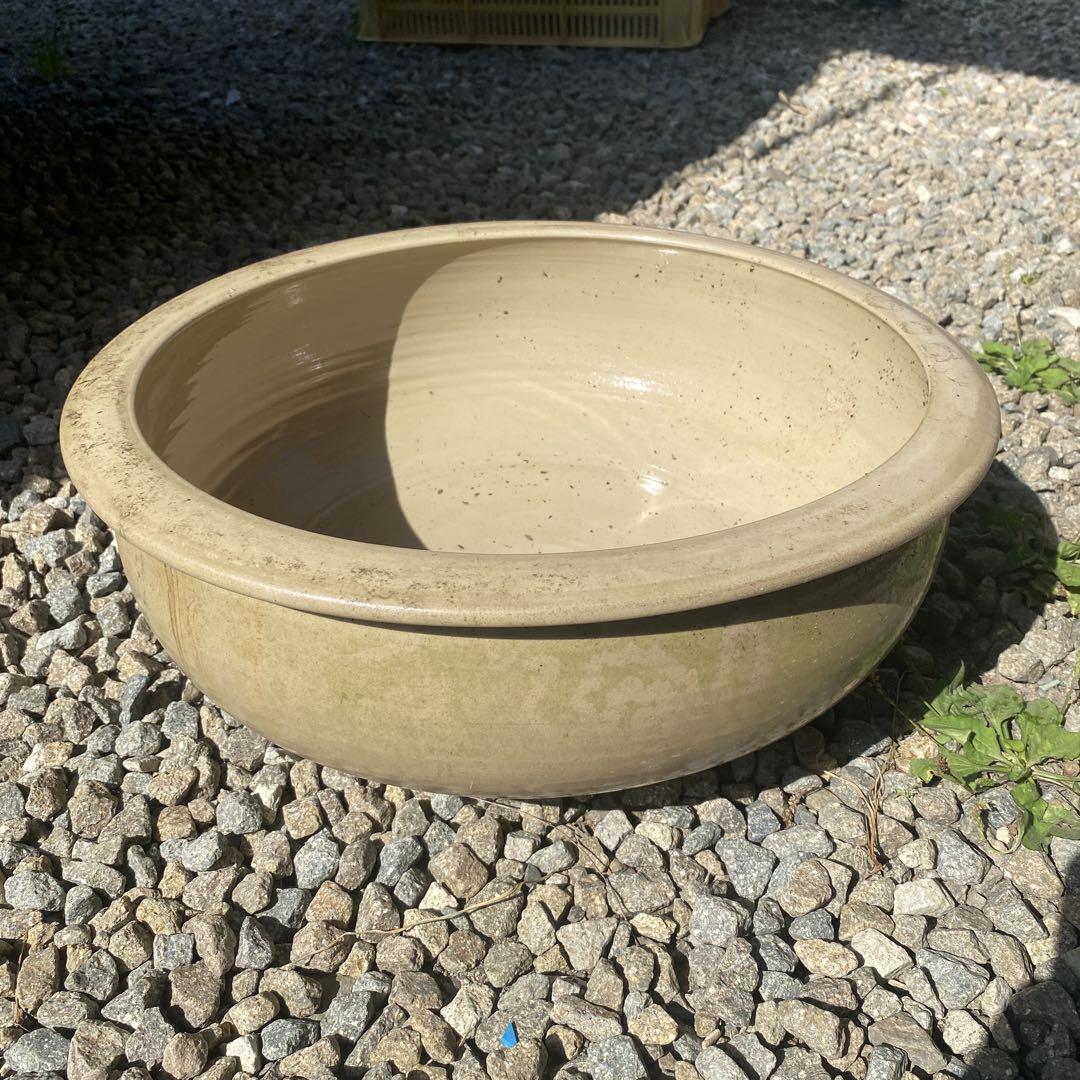 丸型水鉢 ベージュ薄茶　直径約40cm 陶器
