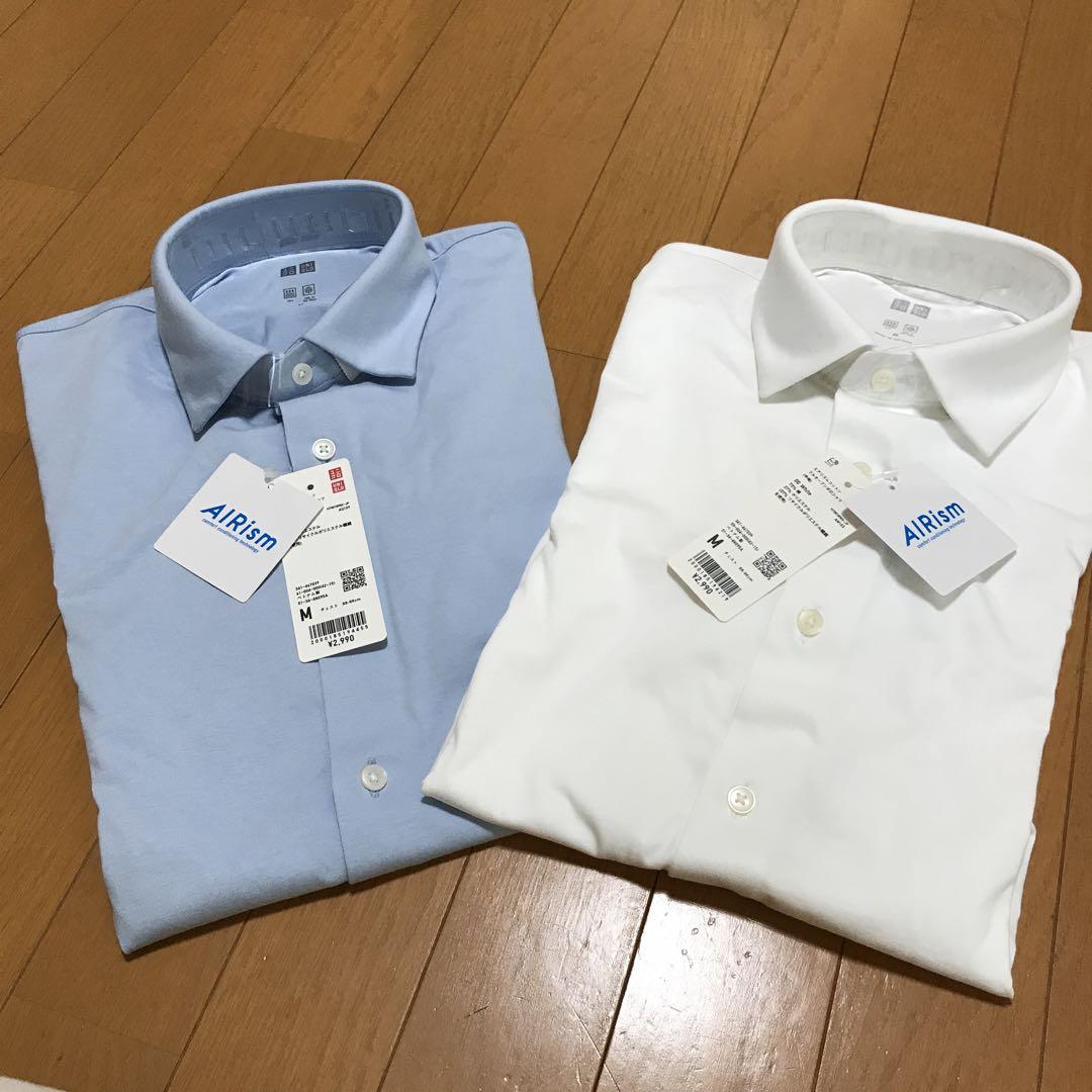 UNIQLO エアリズムシャツ Mサイズ nホワイト ブルー