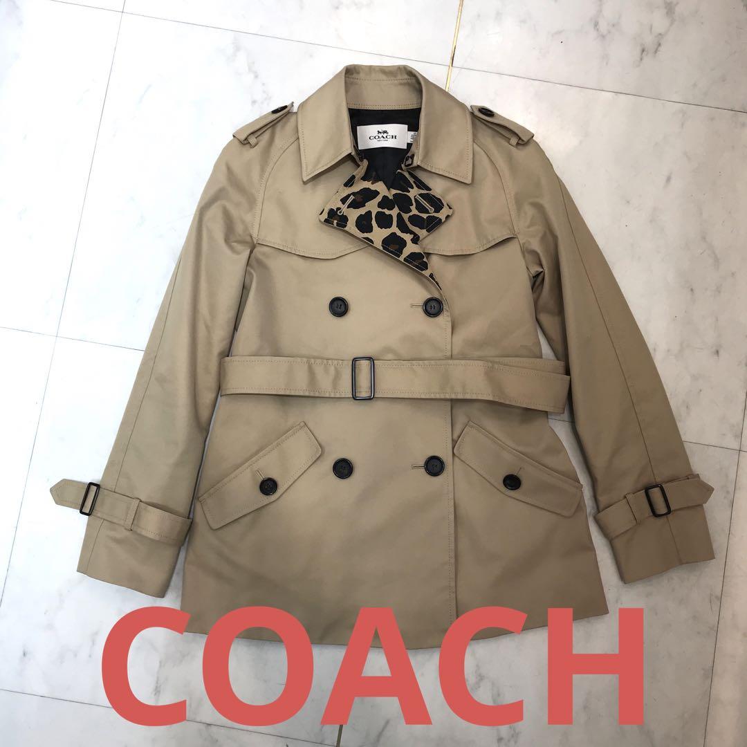 トレンチコート ベージュ　ヒョウ柄 新品】coachコーチ トレンチコート ベージュ ヒョウ柄 - メルカリ