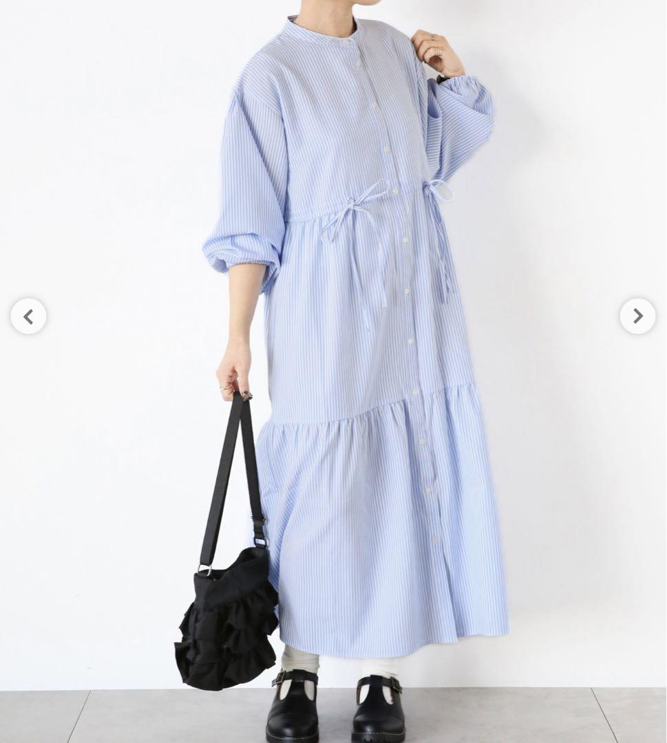 新品　ストライプティアードワンピース