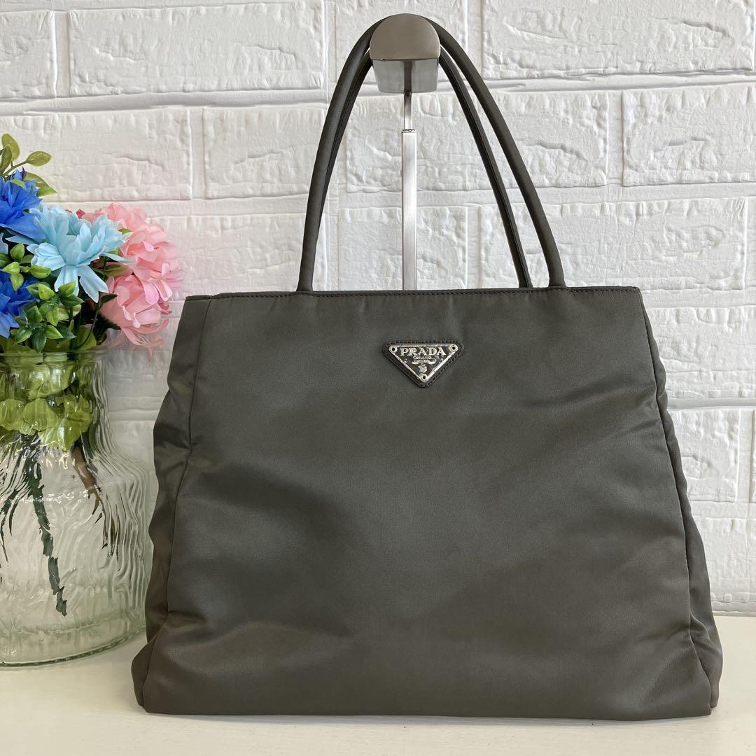 PRADA プラダ トートバッグ 三角ロゴ カーキ 1687 - メルカリ