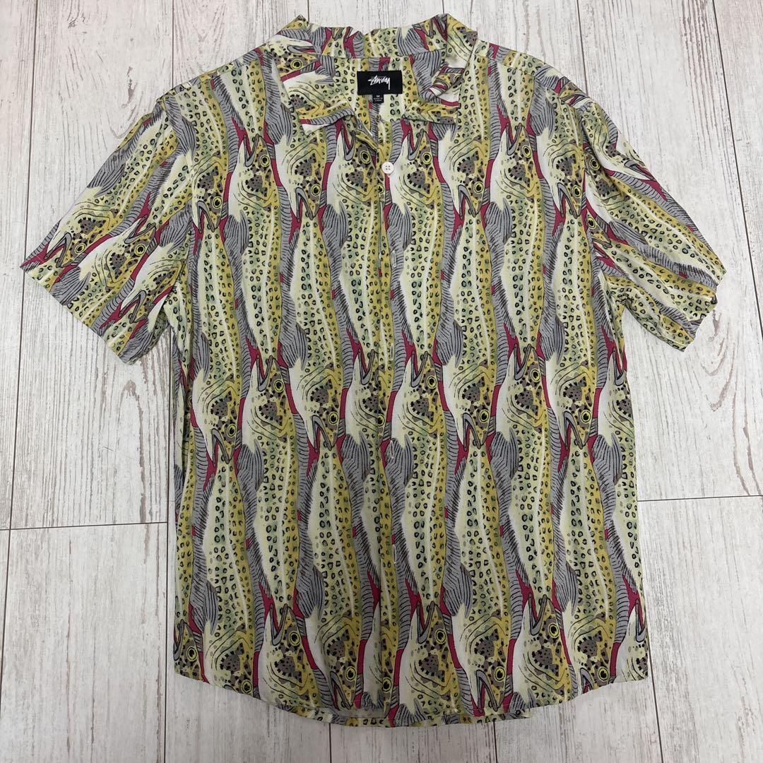 stussy レーヨン　シャツ　アロハ　M 魚