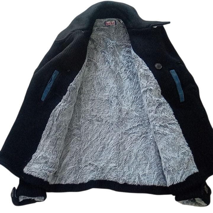サイズXL BLUEBLUE ブルーブルー 裏地総ボア 圧縮ニット Pコート 黒XL LL BLUE BLUE