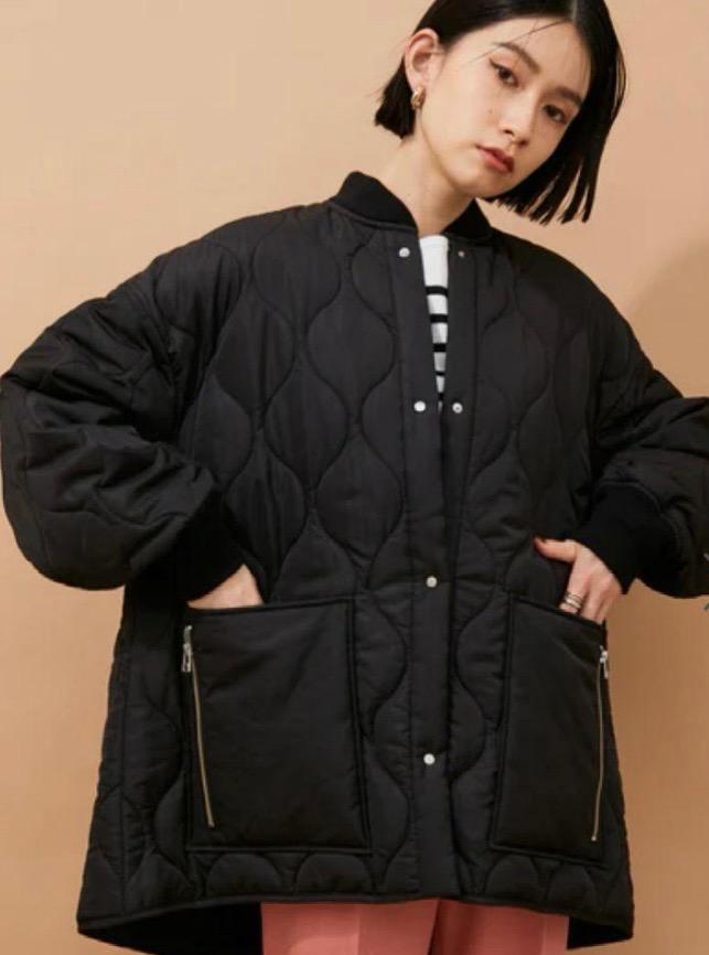 美品 アダムエロペ キルティングショートコート ライトアウター フリーサイズ 黒