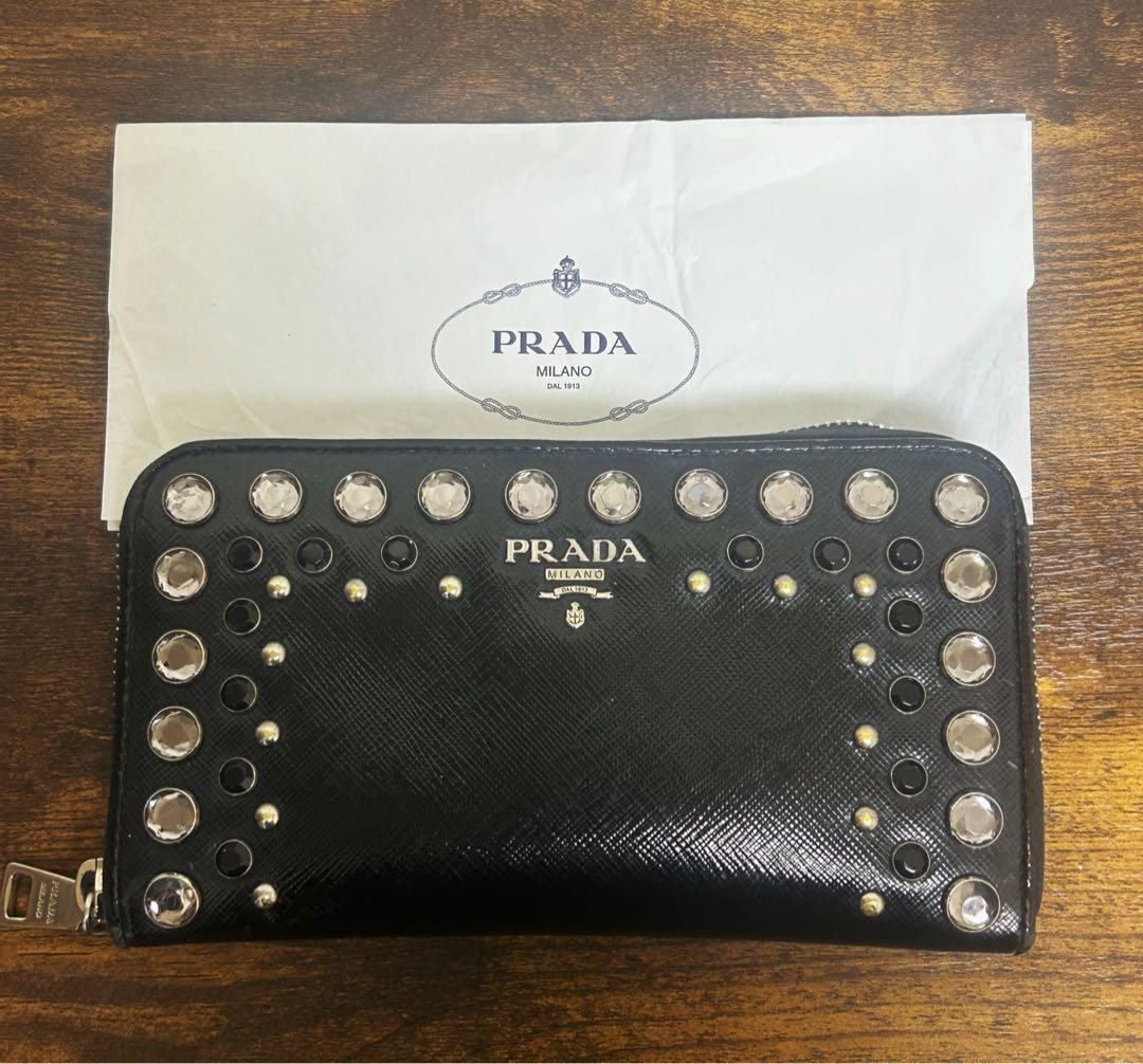 PRADA　財布（ジャンク品） ジャンク 正規品 PRADA プラダ 長財布 レザー ビジュー スタッズ