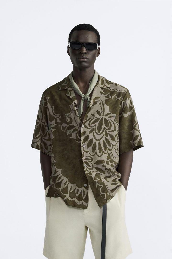 ZARA FLORAL PRINT SHIRT カーキ XL新品未使用