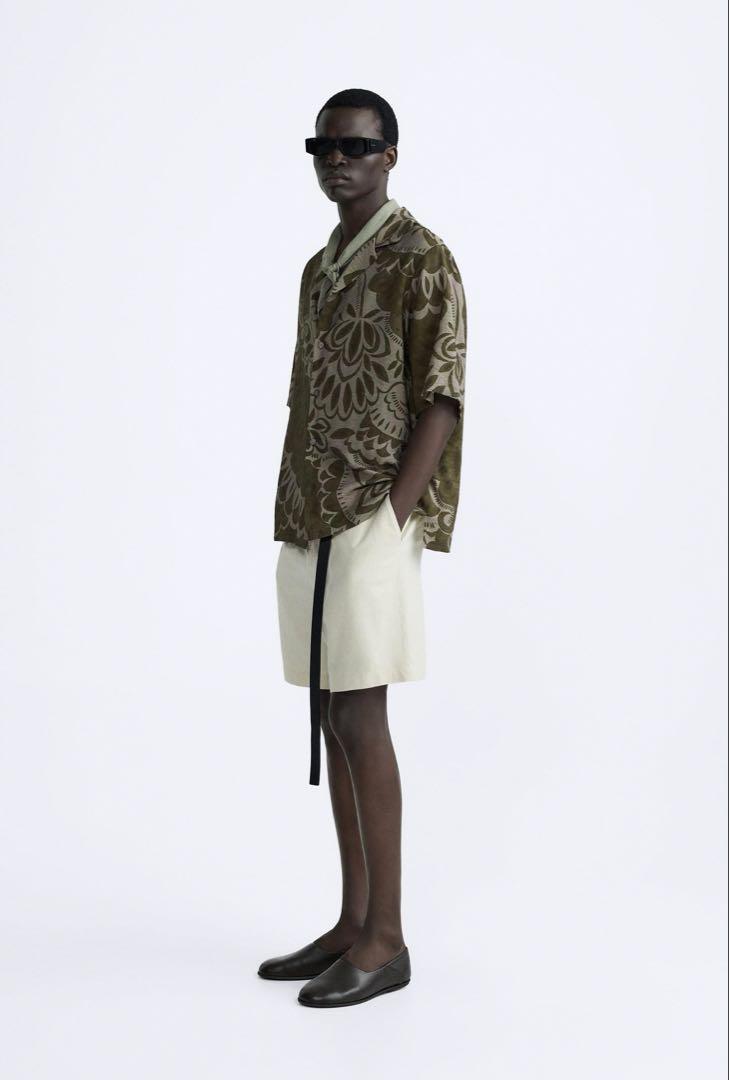 ZARA FLORAL PRINT SHIRT カーキ XL新品未使用