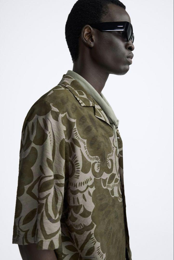 ZARA FLORAL PRINT SHIRT カーキ XL新品未使用