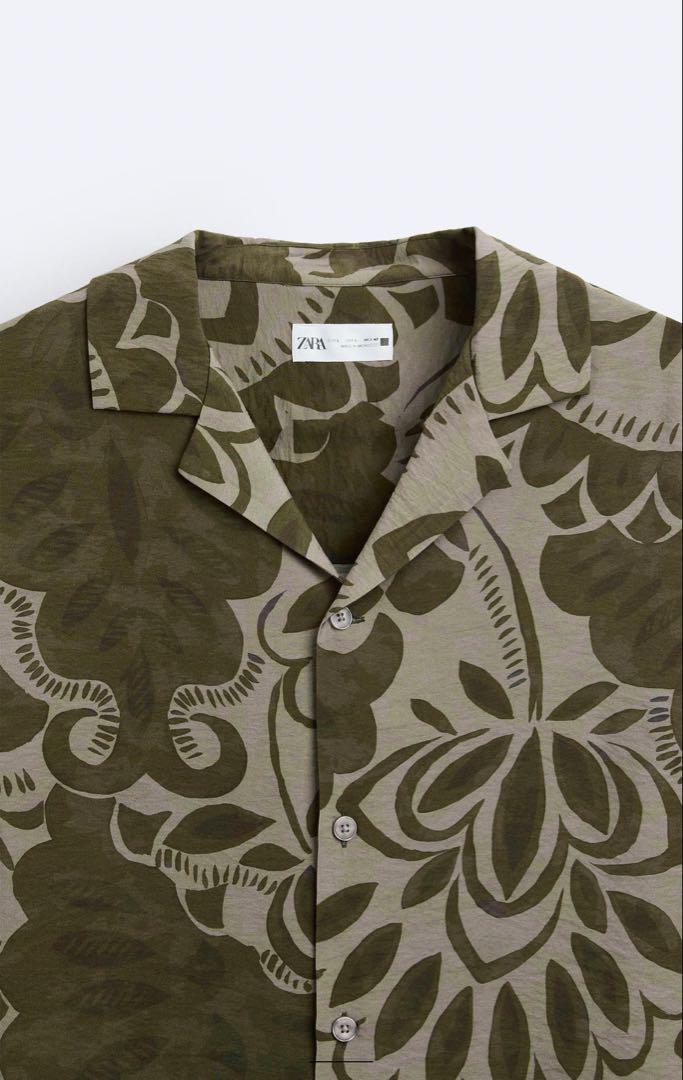 ZARA FLORAL PRINT SHIRT カーキ XL新品未使用