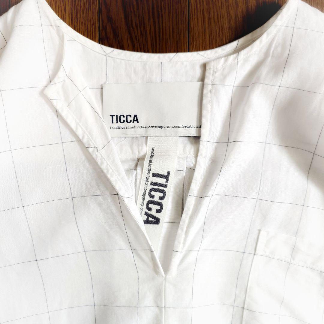 美品✨ティッカ TICCA リネンコットン格子チェックカフタンワンピース 白×黒