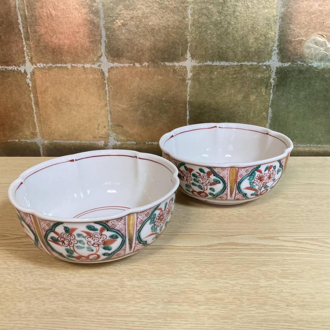 【和食器】大鉢　２枚　絵皿　赤絵　楓窯　どんぶり　サラダ　フルーツ　正月　おせち