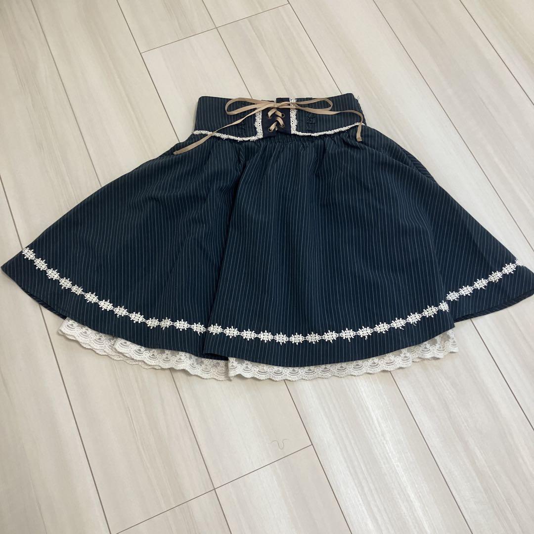「marimekko 」ネイビー ストライプ フレアスカート IEDIT[イディット] ストライプ編み柄のニットフレアースカート