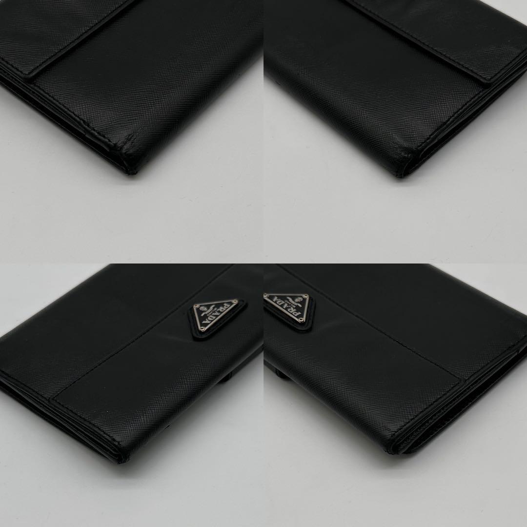 【極美品】 PRADA レザー 長財布 サフィアーノ 三角ロゴ プレート 黒