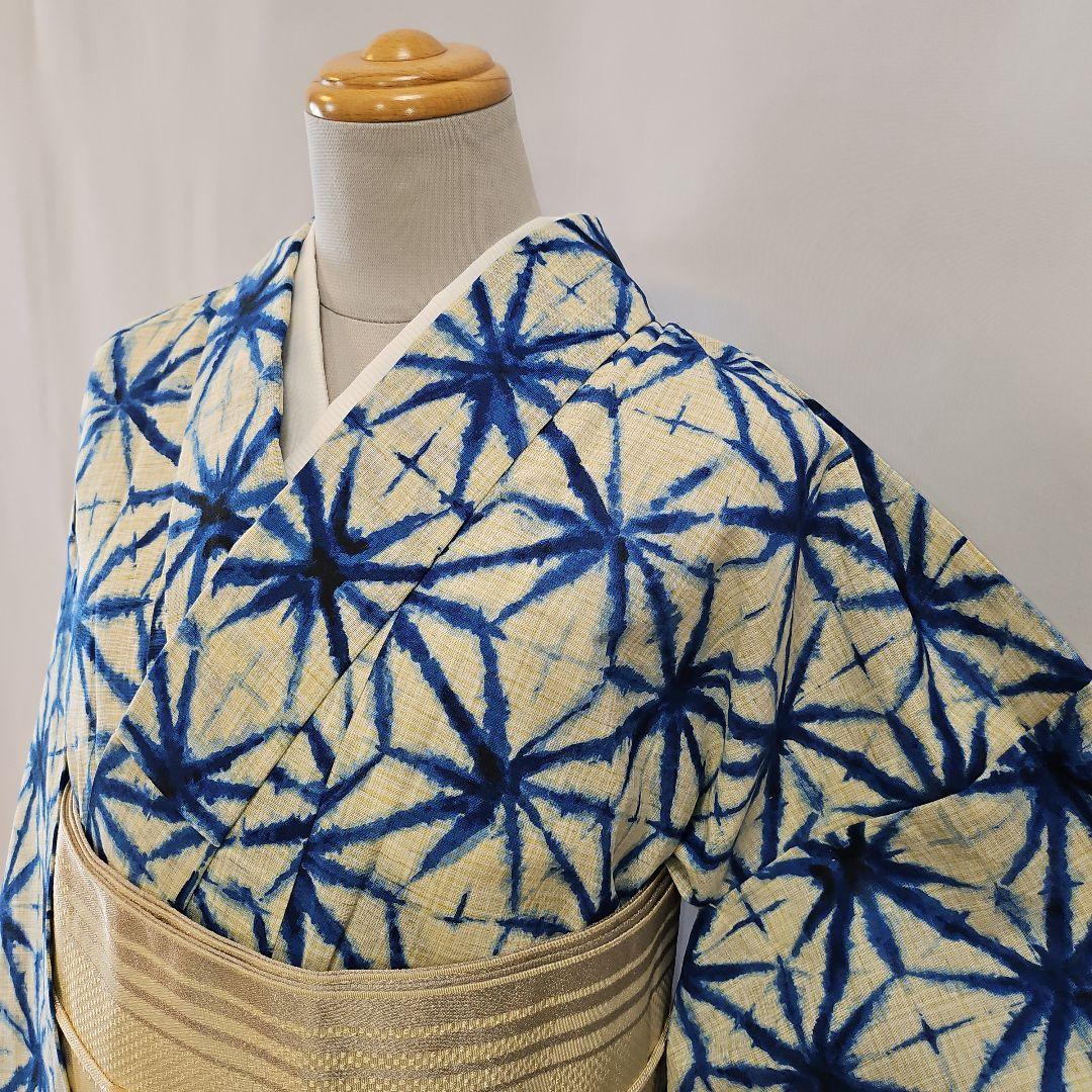 デパート 送料無料 浴衣☆綿麻☆新品☆プレタ☆裄66cm☆麻の葉☆夏着物☆単衣 着物・浴衣