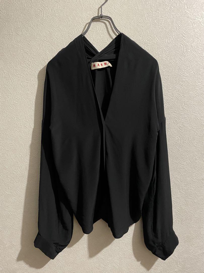 イタリア製 MARNI レーヨン ドレープ ブラウス / マルニ ノーカラー