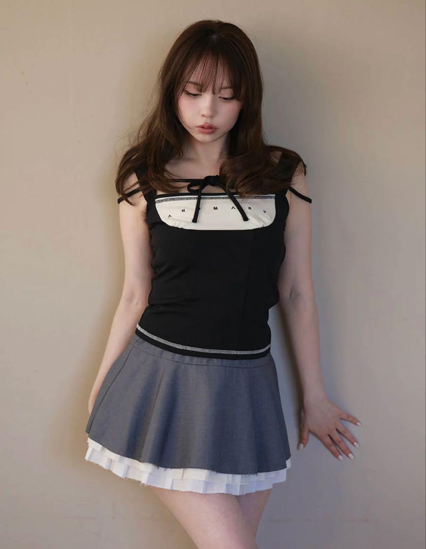 トップス andmary Luca stitch tops black