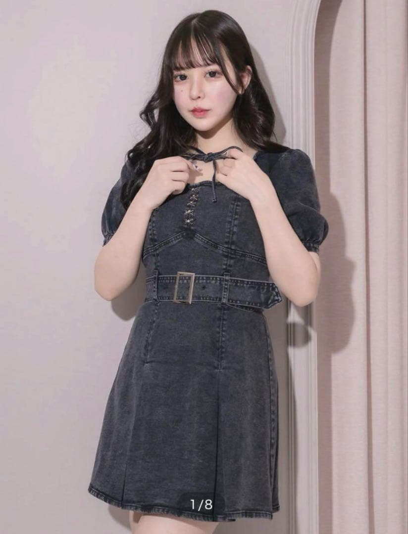 pium ピウム プリーツベルトデニムミニワンピース