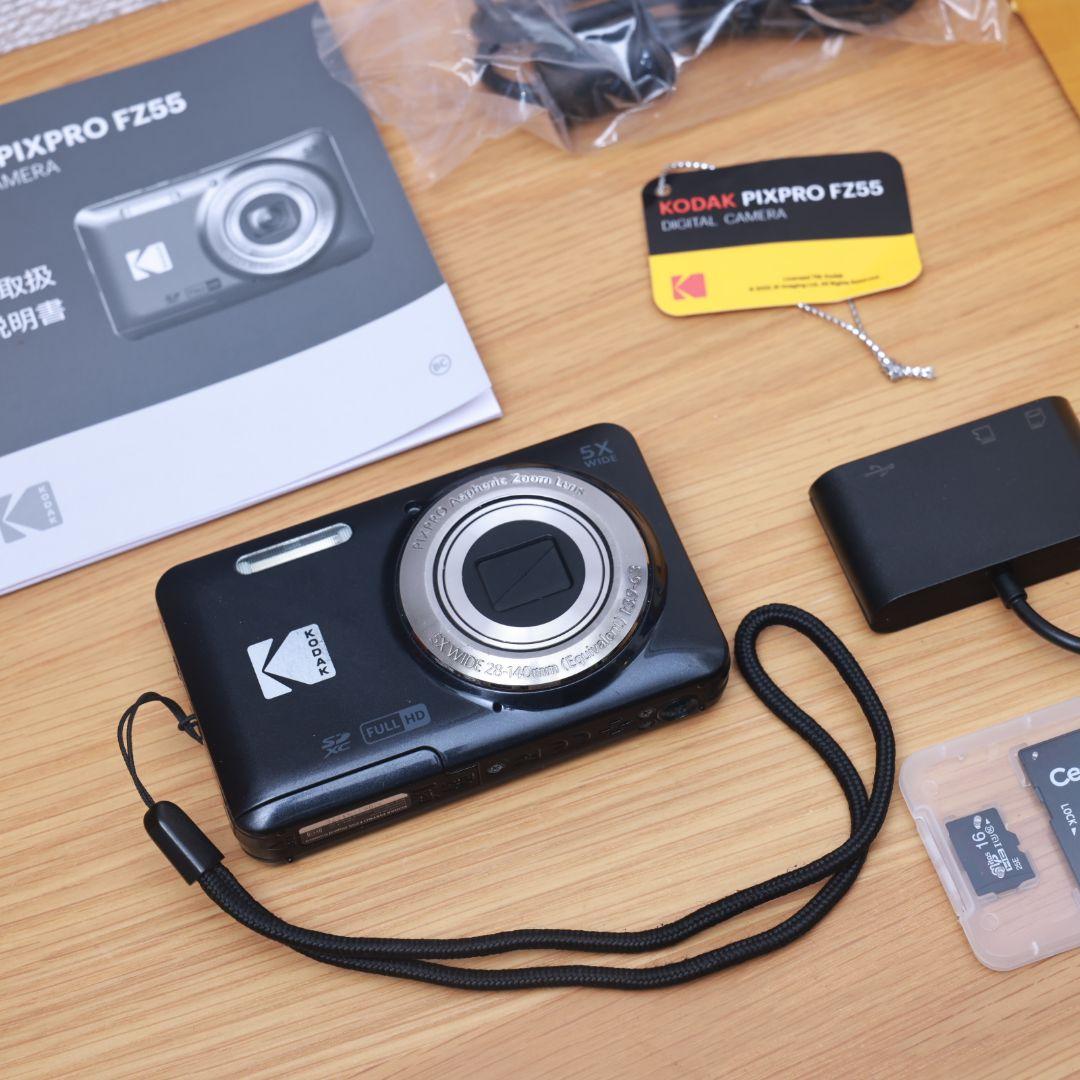 スマホ転送可 KODAK FZ55 黒 デジタルカメラ SDカード等付き