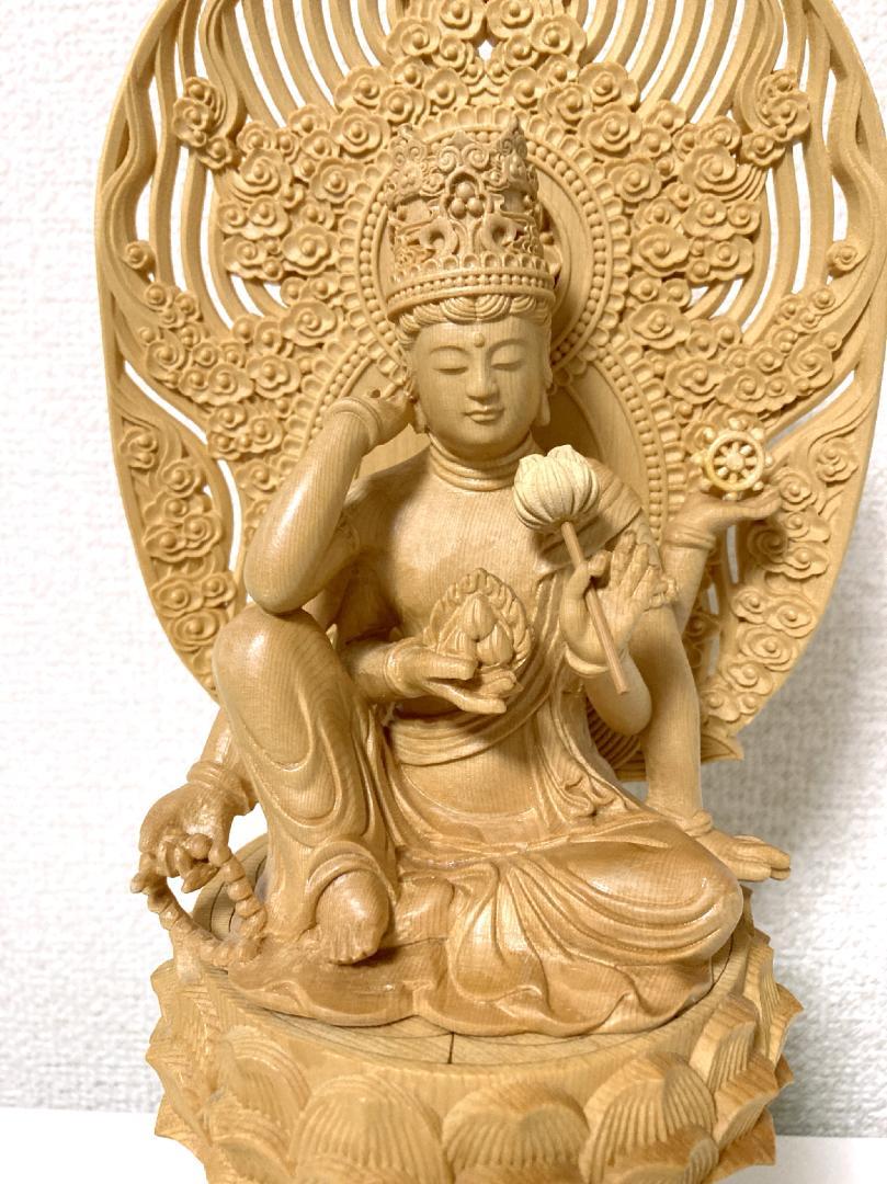 木彫り　如意輪観音　仏像　置物　オブジェ　座像　開運　風水　美術　フィギュア