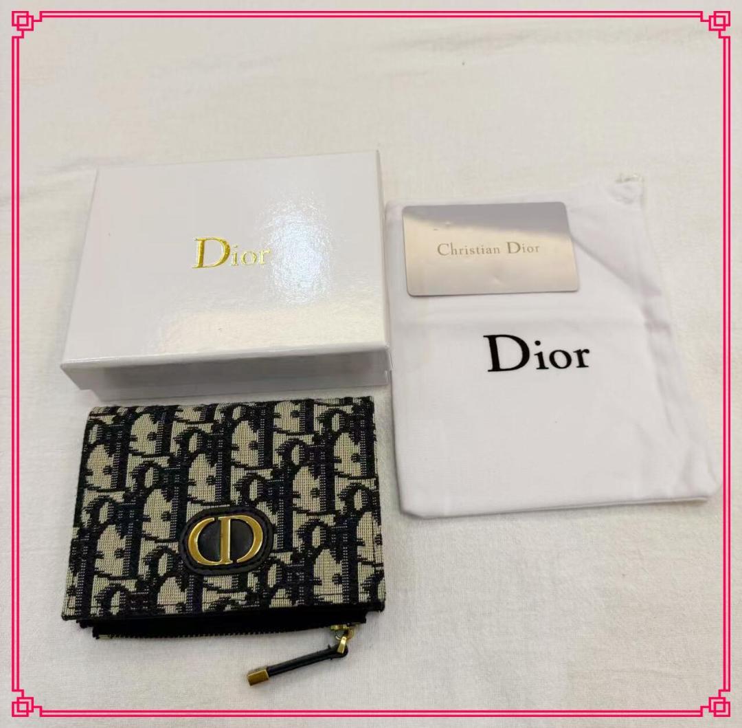 DIOR 二つ折り財布 ネイビー トロッター キャンバスレザー DIOR 二つ折り財布 ネイビー トロッター キャンバスレザー