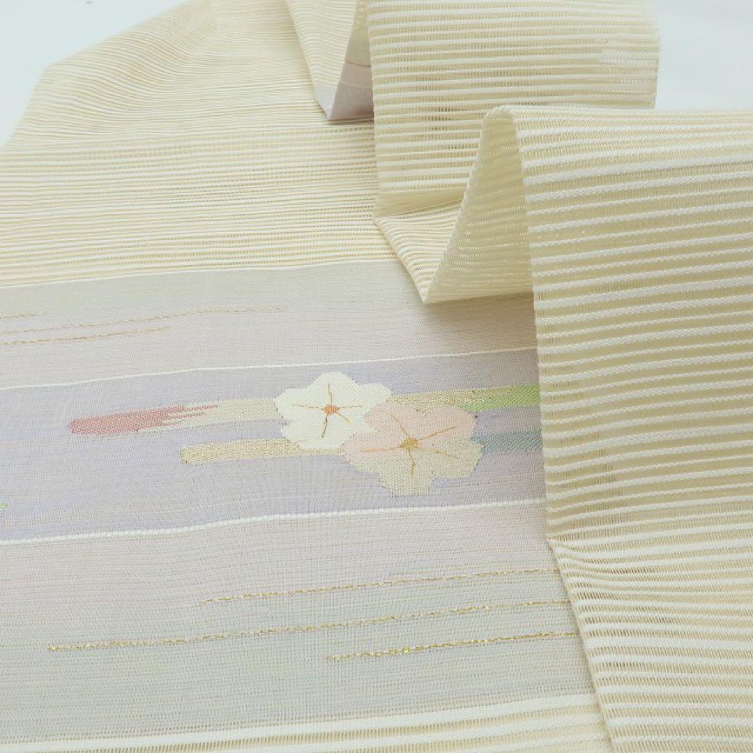 新品 正絹 金銀糸箔 刺繍 絽綴れ 夏なごや帯 着物 A3036 夏帯】絽綴れ 長尺 名古屋帯 絹 金銀糸 生成り色 269 | kimono
