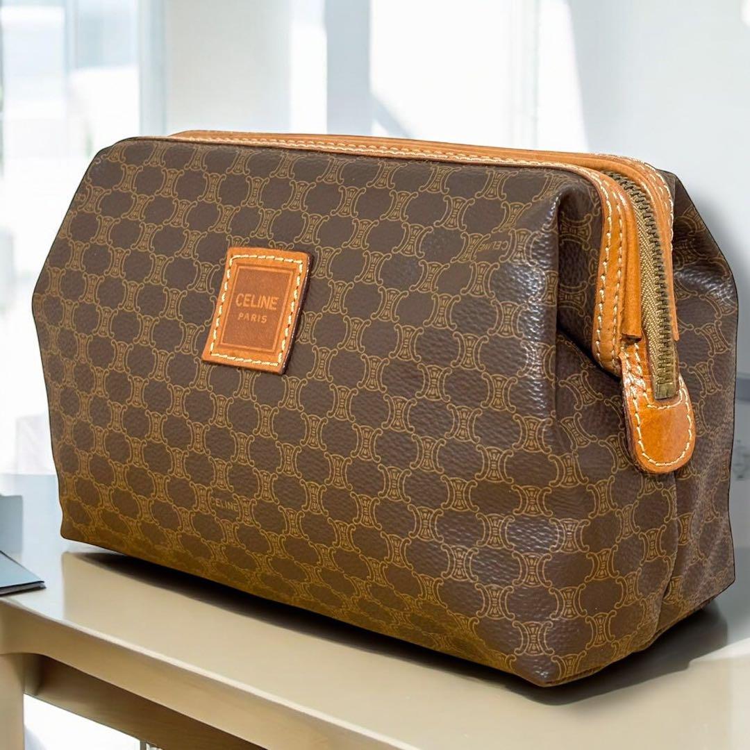 【極美品】CELINE マカダム柄 ポーチ ブラウン PVC ヴィンテージ