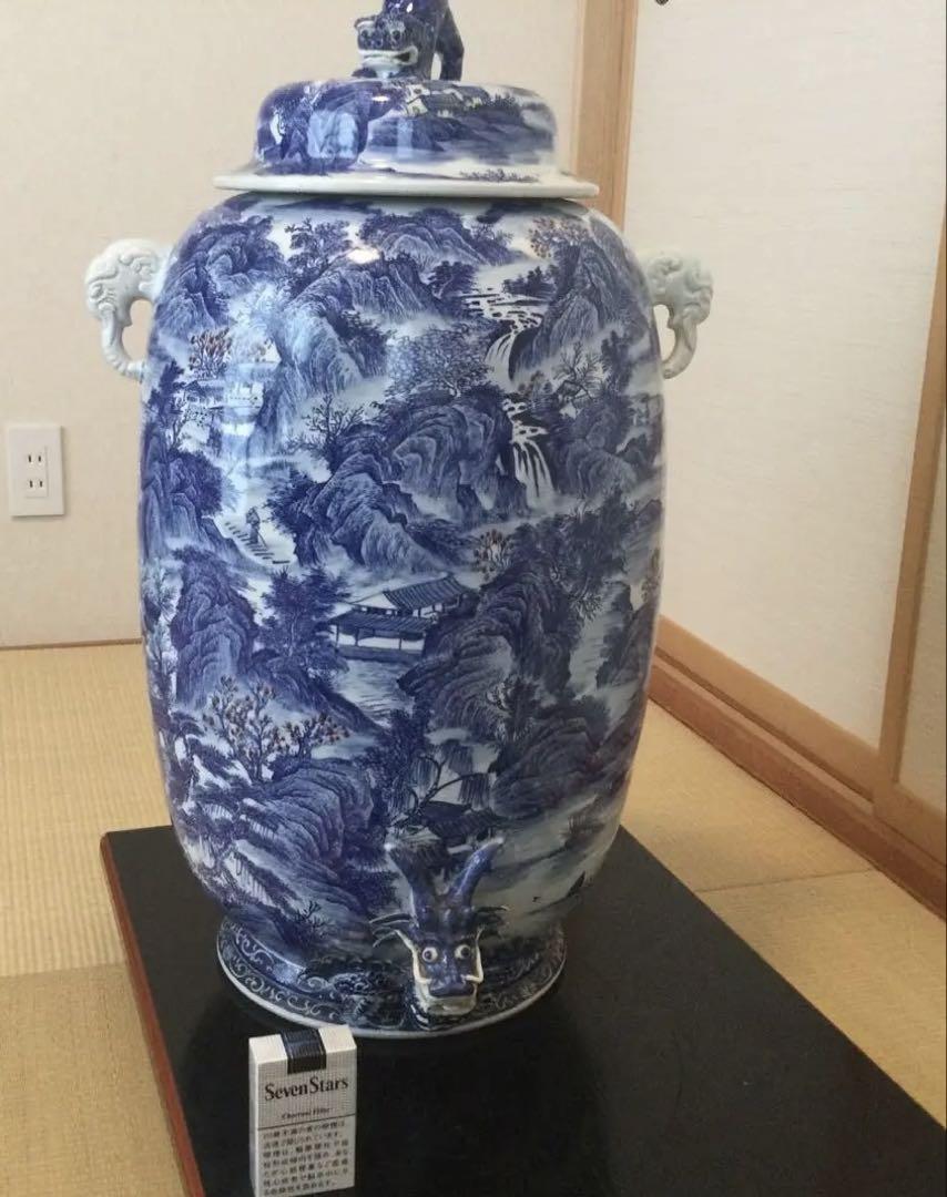 景徳鎮呉須山水壺　超高級品