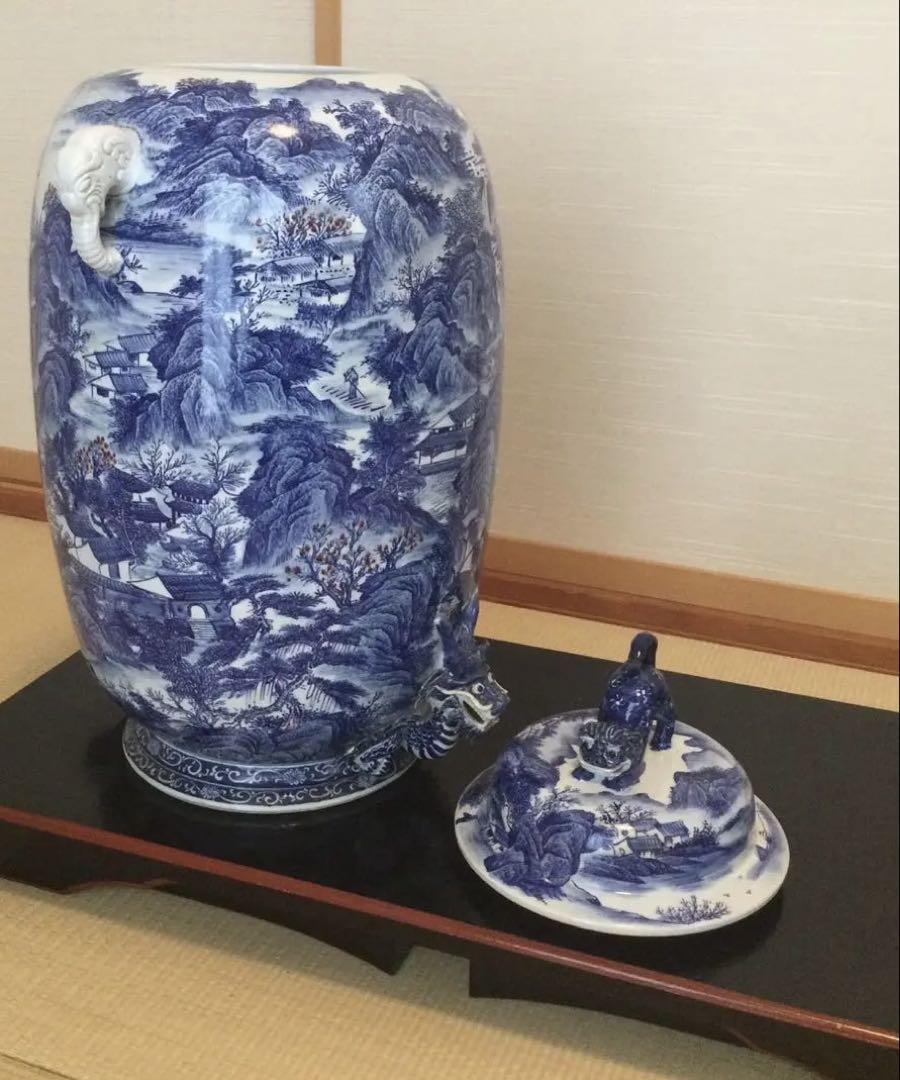 景徳鎮呉須山水壺　超高級品