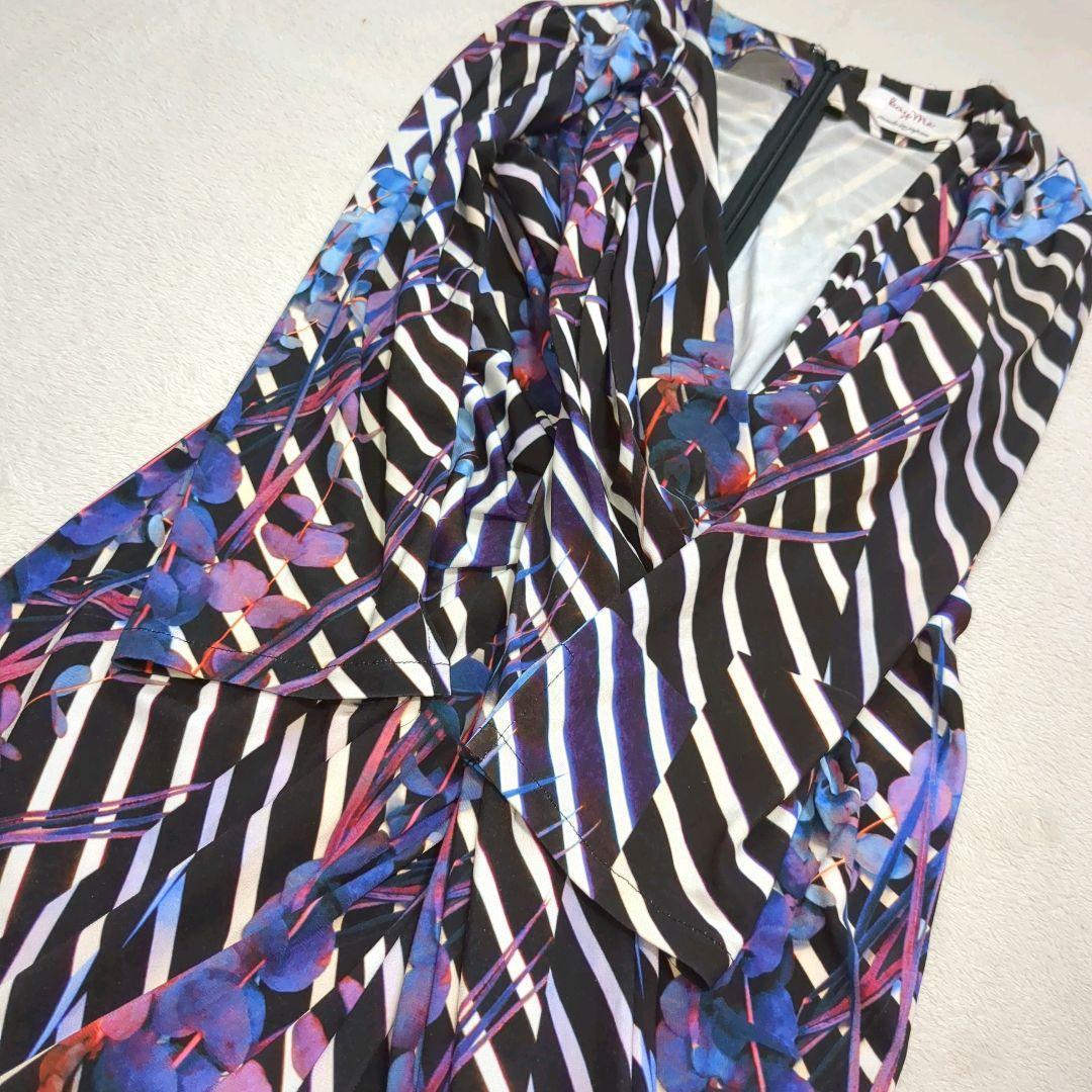 Key Me カシュクール ラップドレス ハーフ袖 花柄 ストレッチ