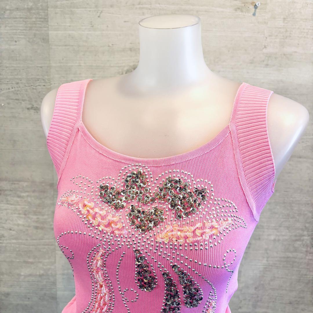 ハートモチーフリブ刺繍タンクトップ