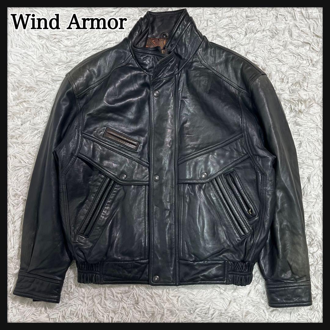 ウィンドアーマー ラムレザージャケット ブルゾン 短丈 総柄 S ブラック 黒S・VINTAGE
