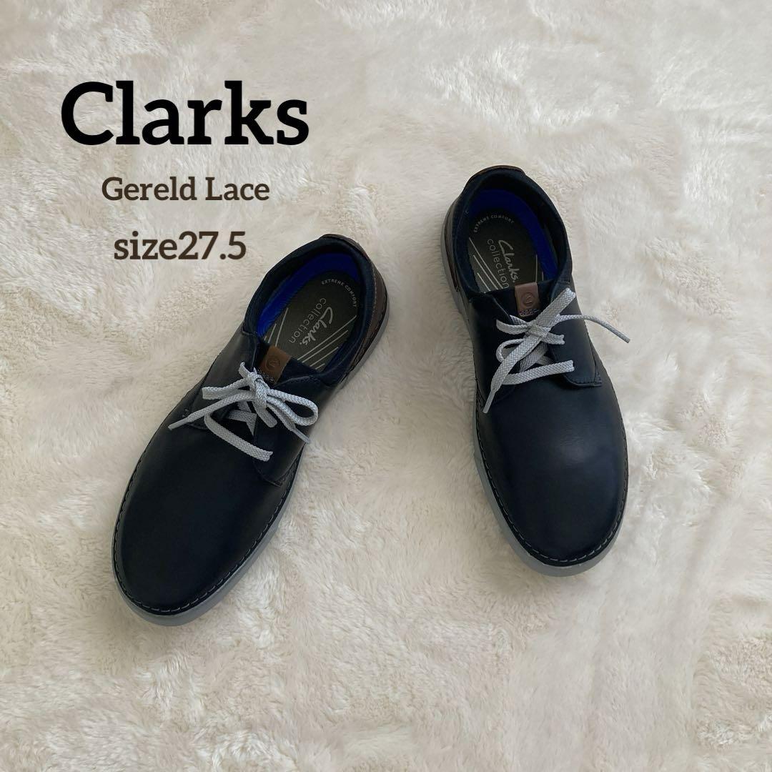 Clarks ネイビー レザー スニーカー 新品！Clarks クラークス レザースニーカー 軽量 27.5㌢