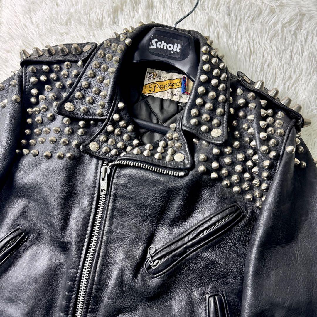 【SALE】 希少✨Schott ライダースジャケット 豪華スタッズ 618 黒 本革 ジャケット・アウター