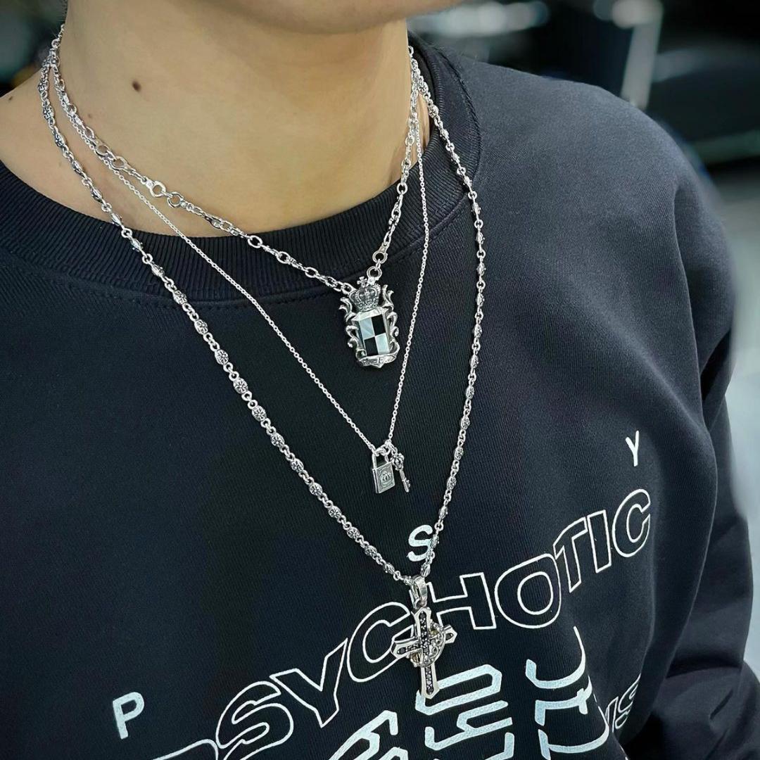 【返品?交換対象商品】 定価7.2万☆Justin Davis ブラック2 ネックレス クラウン・クロス アクセサリー