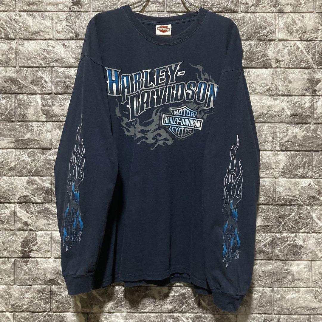 希少 HARLEY DAVIDSON ロンT ハーレーダビッドソン NAVY L