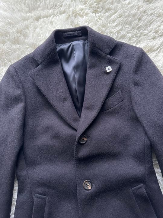 美品 LARDINI ラルディーニ 3つボタン チェスターコート ネイビー 42