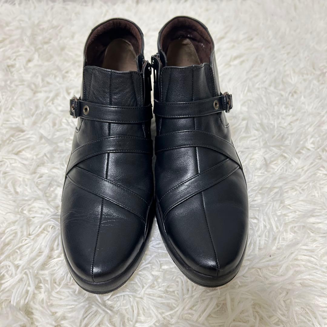 【SAYA】 サイドゴアブーツ・牛革・ 24㎝・黒・美品 美品DIANA ダイアナ サイドゴア ショート 黒 金 美品 DIANA24