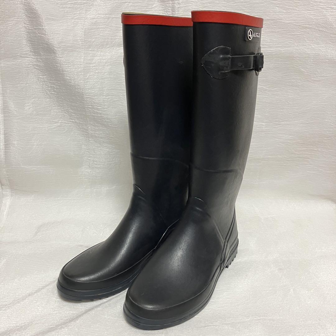 良品✨AIGLE ネイビー レインブーツ ロング 23.0 雨ニモマケズ！