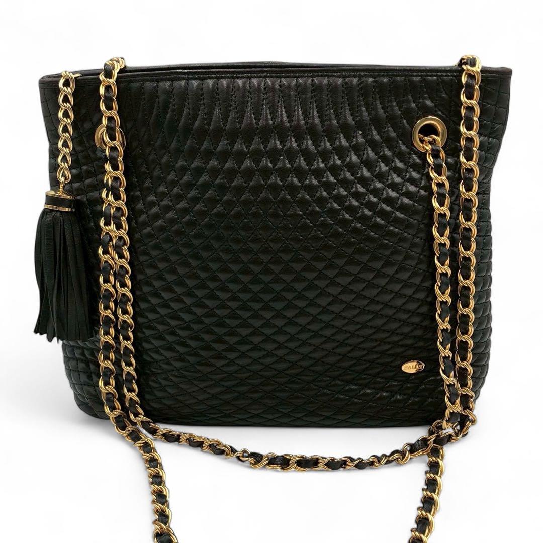 美品◎BALLY バリー チェーン トートバッグ ショルダーバッグ キルティング