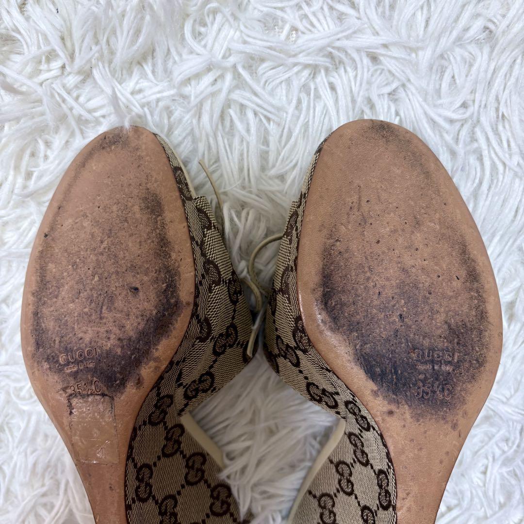 GUCCI グッチGGキャンバス レースアップ ウェッジサンダル 35.5C