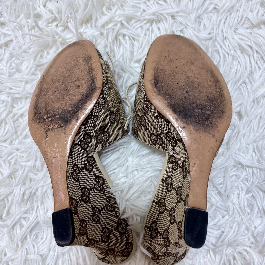GUCCI グッチGGキャンバス レースアップ ウェッジサンダル 35.5C