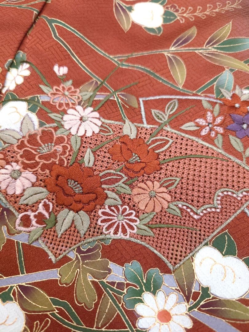 FN11978z 着物 正絹 訪問着 花柄 154〜164cm