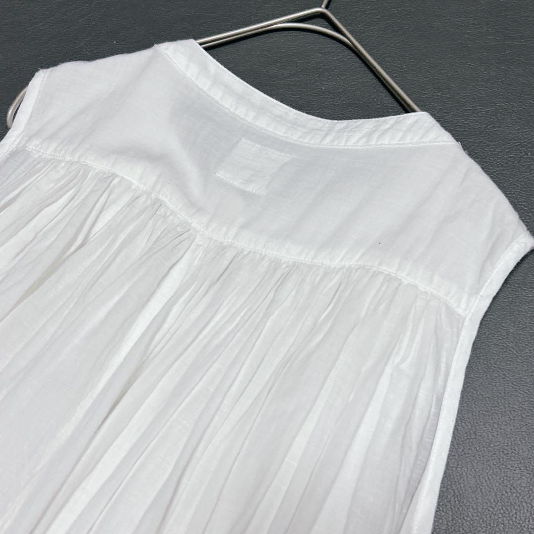 Gauze# ガーゼ　ノースリーブ ギャザーシャツワンピース　コットンボイル Gauze# ガーゼ ノースリーブ ギャザーシャツワンピース コットン