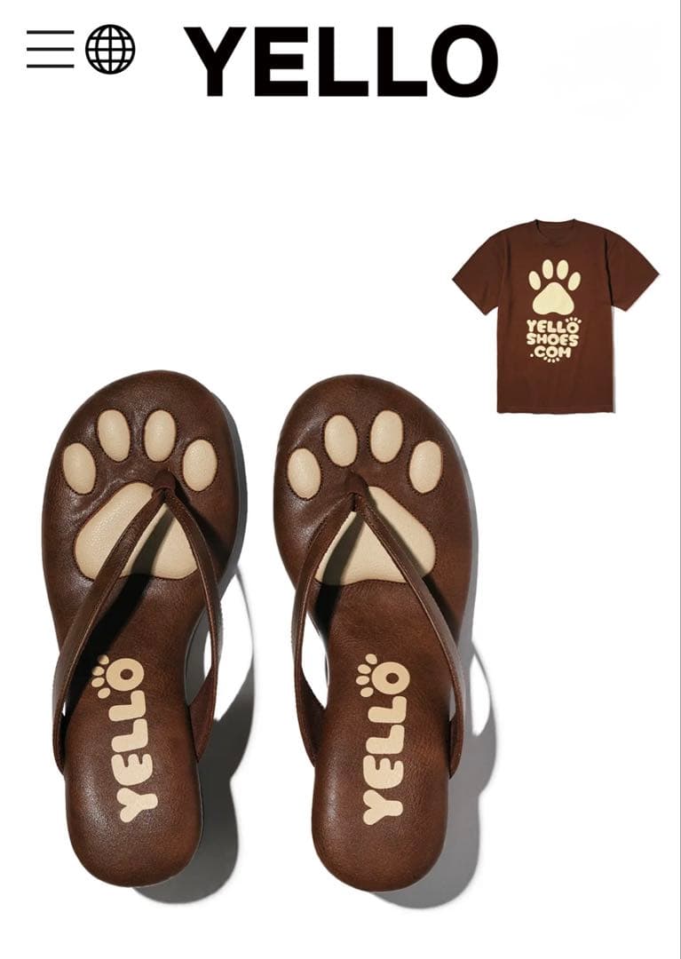 土日値下げ今季yelloshoes肉球トングサンダルTシャツセット茶色犬猫完売S