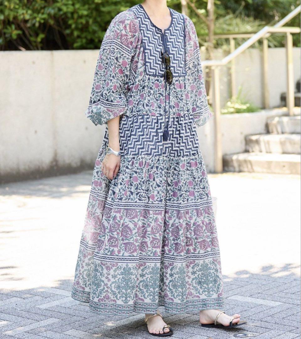 SLOBE IENA インドパネルティアードワンピース