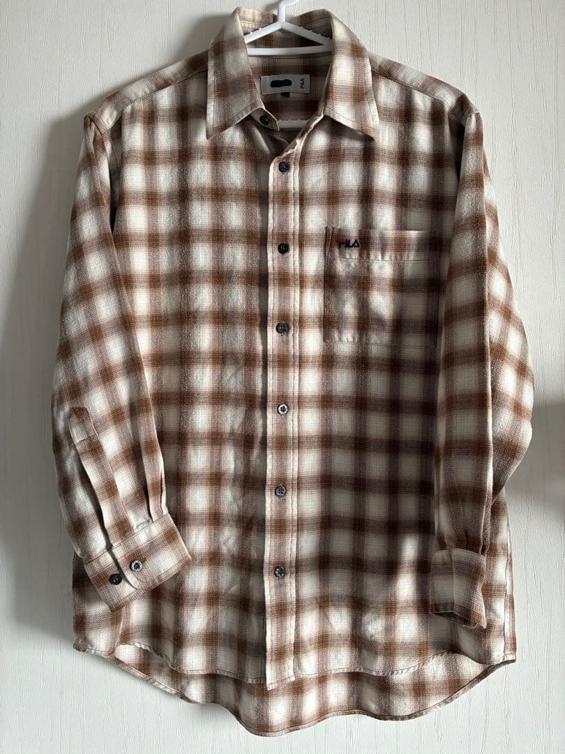 オンブレチェックネルシャツtatoo studio yamada好きにブラウン