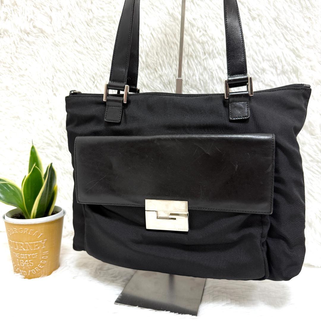 グッチ GUCCI トートバッグ ナイロン×レザー ブラック ヴィンテージ