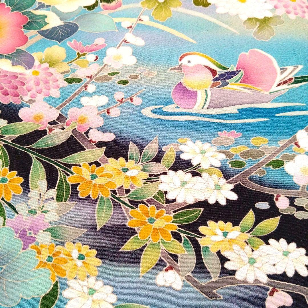 着物リメイク　ワンピース　黒留袖　ドレス　ロング　Aライン 　作家物　友禅　暈染